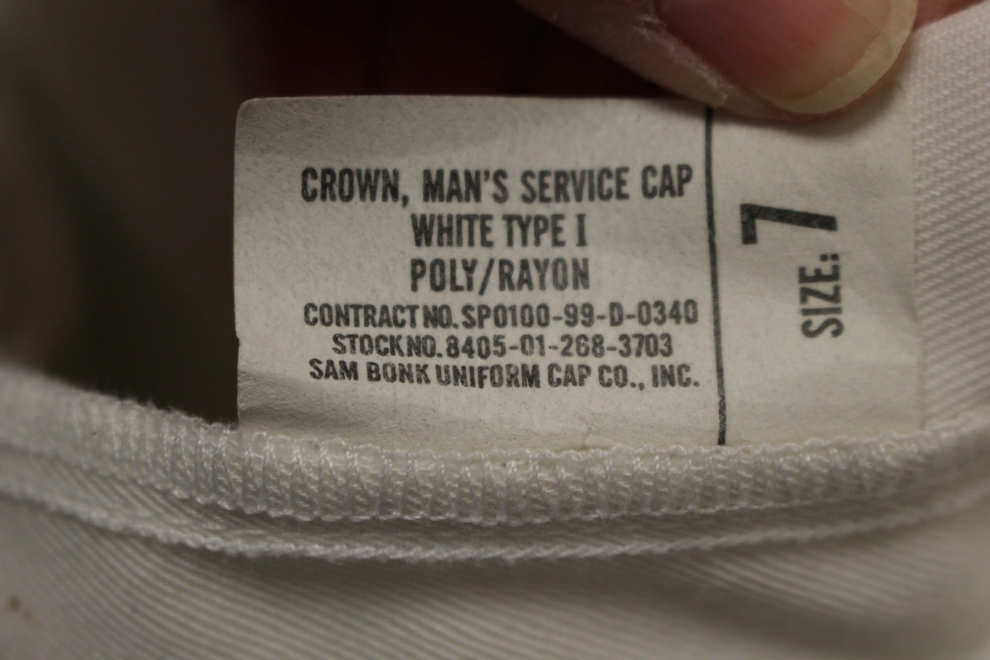 US Marine Men's White Service Cap Crown - Type 1 - Size 7 - New (#1) - Image 5