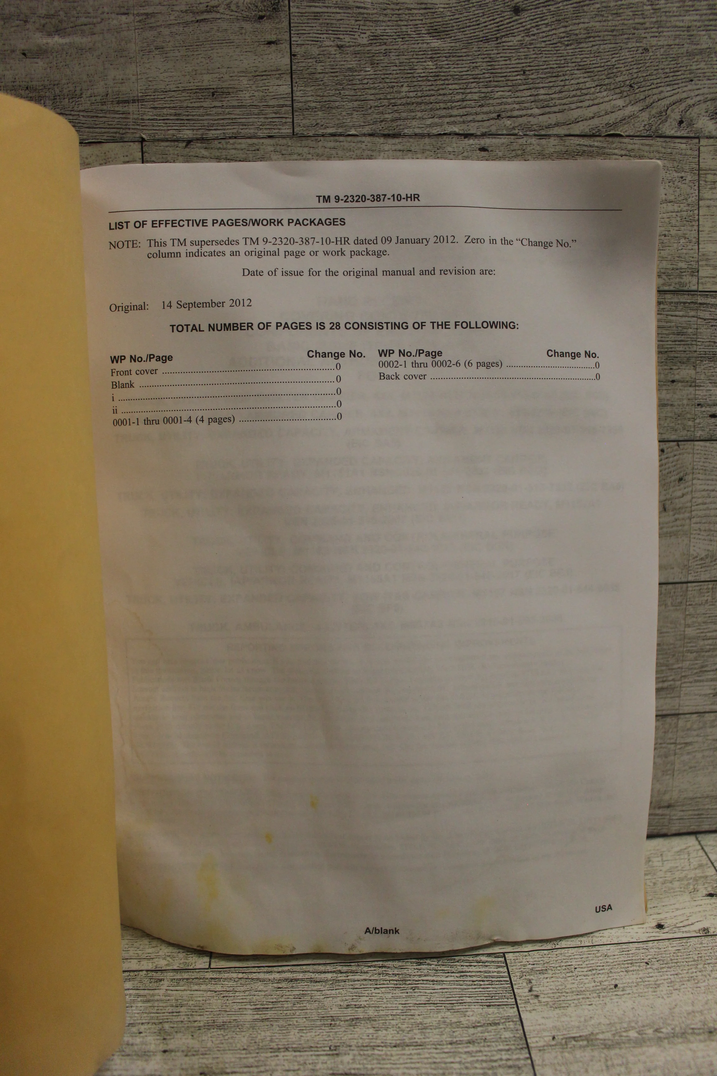 US Military Hand Receipt Covering End Item - 14 Sept 2012 - Used - Image 2