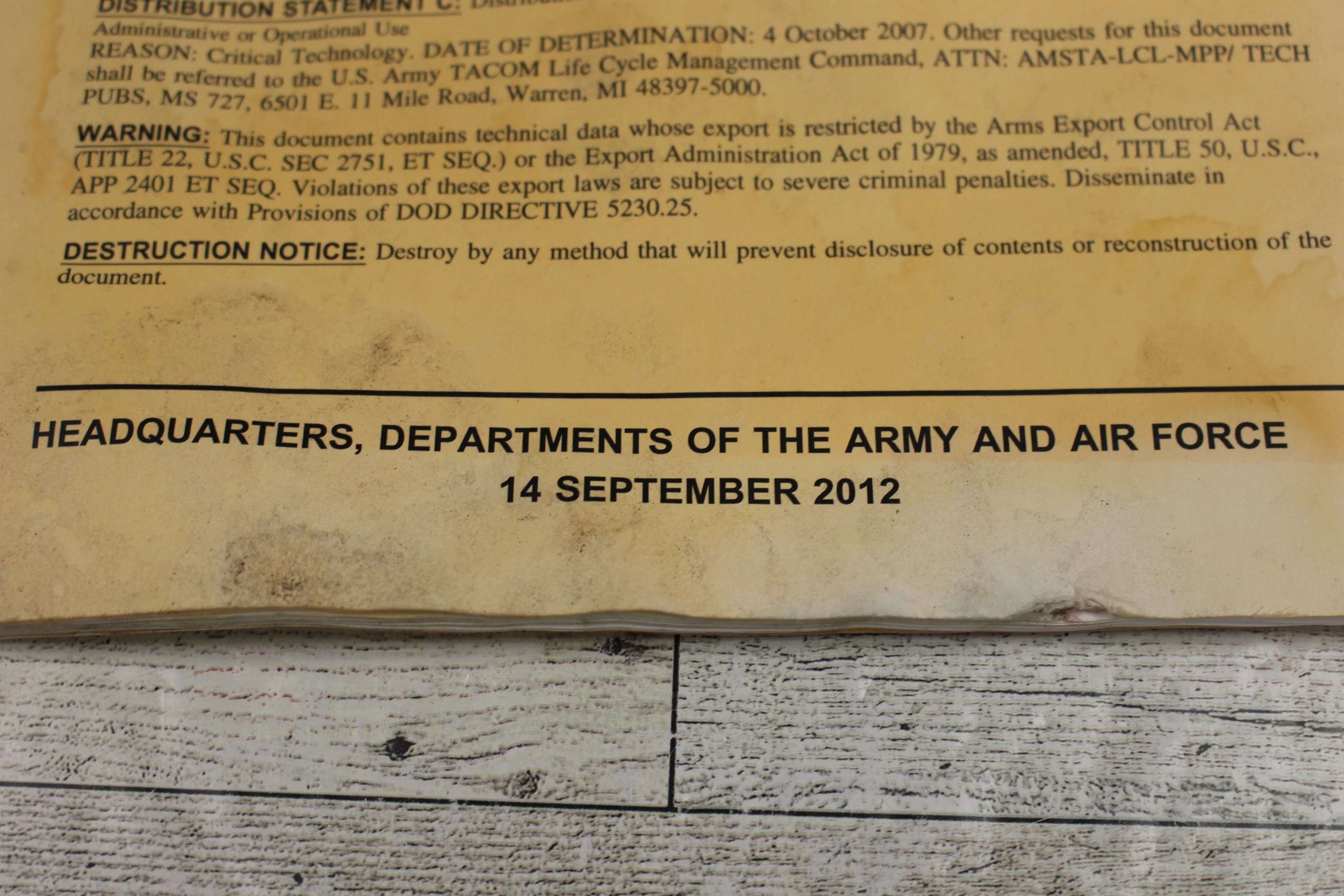 US Military Hand Receipt Covering End Item - 14 Sept 2012 - Used - Image 5