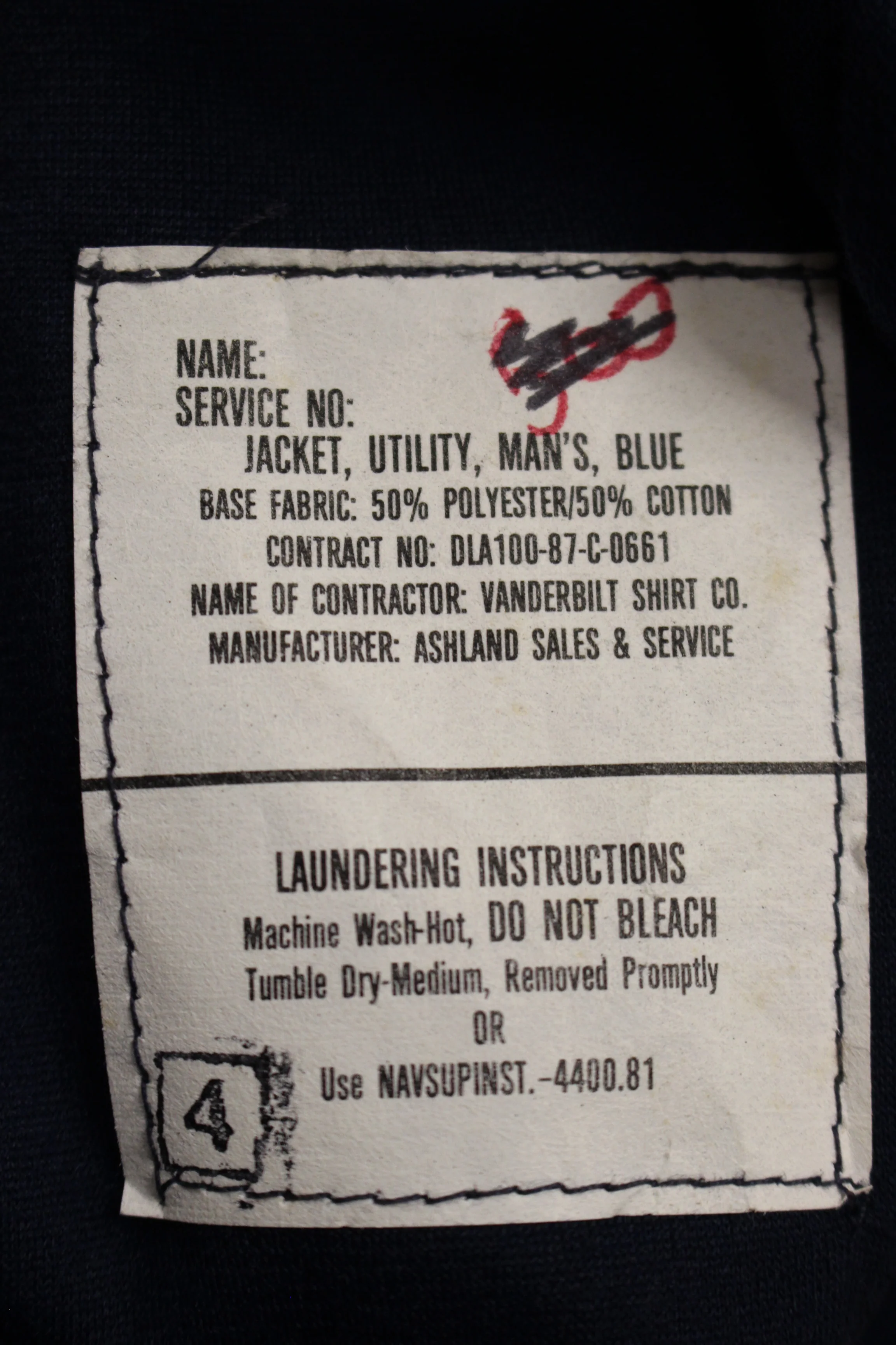 US Military Man's Blue Utility Jacket, 8405-01-073-8130, Size: 36XL - Image 3