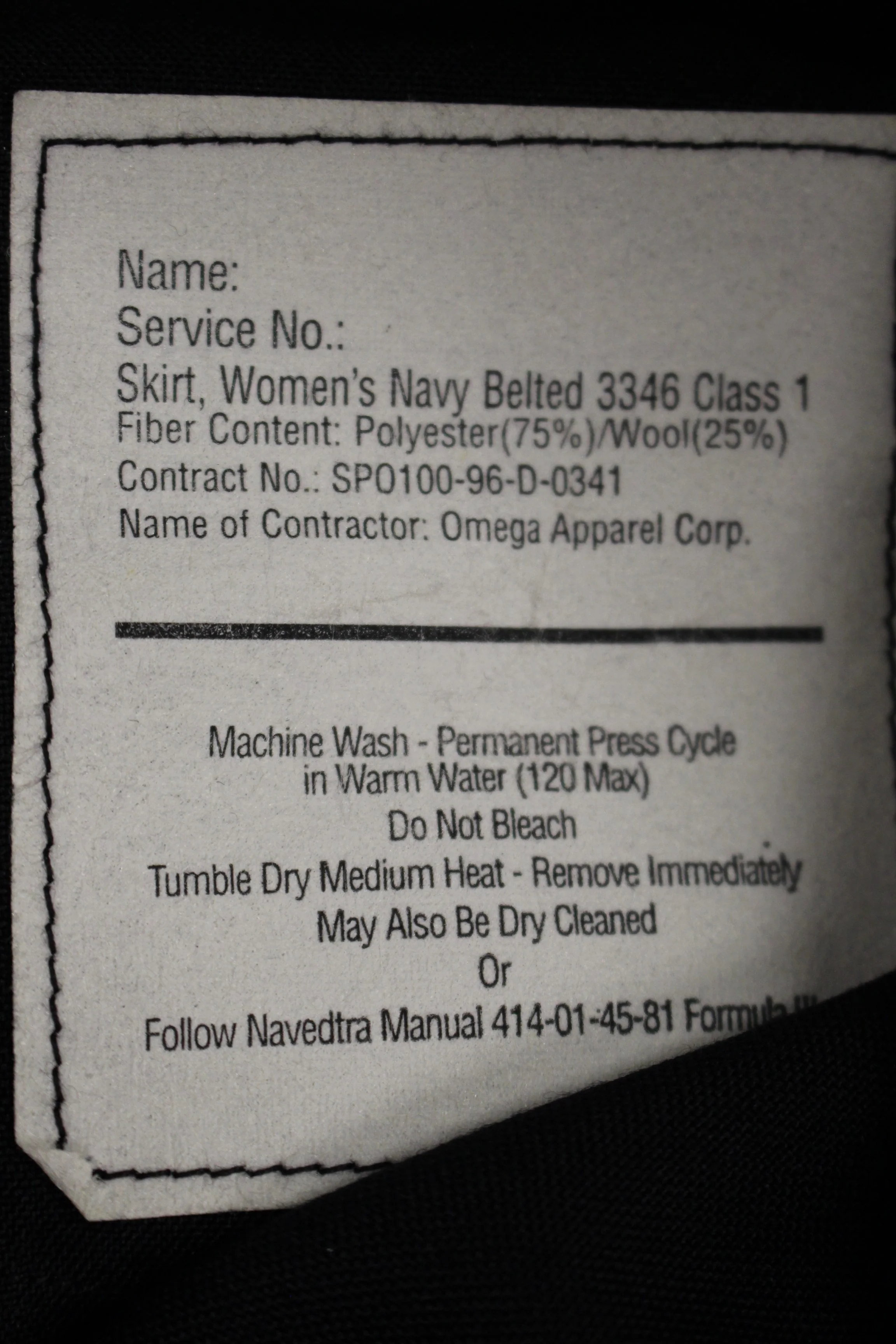 US Navy Women's Belted Skirt - Size: 10 JR - 8410-01-372-1717 - Used - Image 2