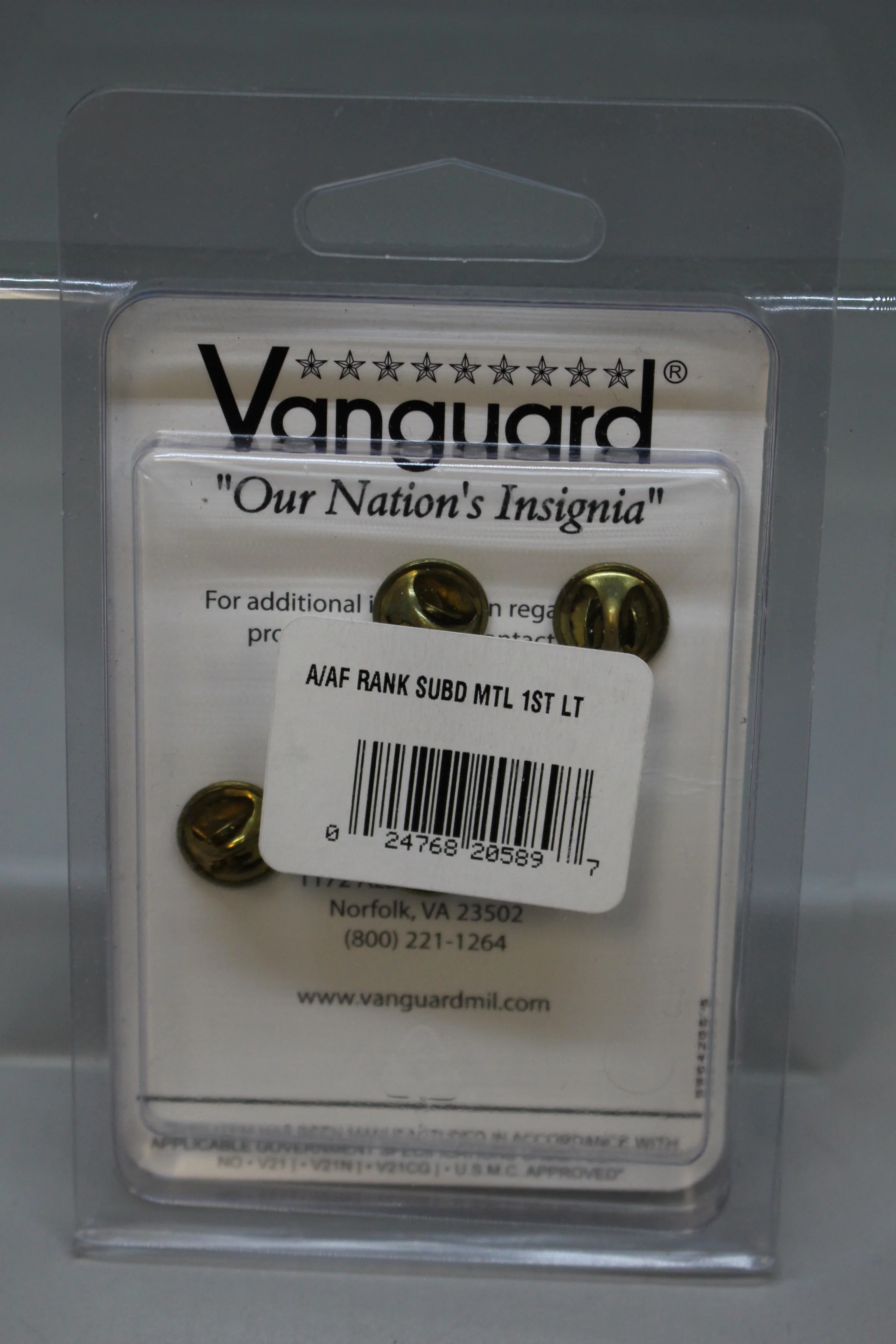 Vanguard US AF Air Force 1st Lieutenant Subdued Rank Pin Set - New - Image 2