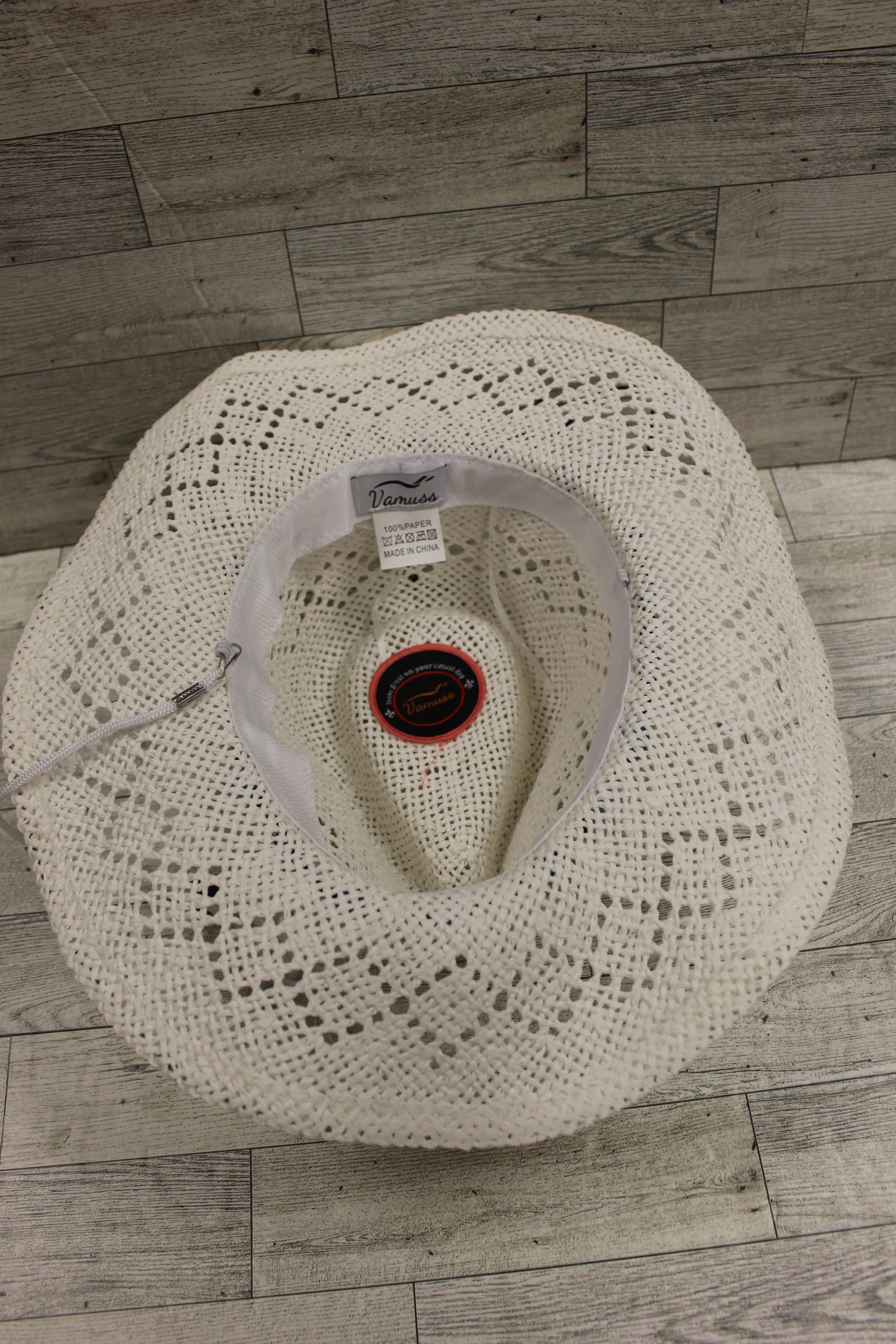 Vanmuss Straw Cowboy Hat with Teal Beads - New - Image 6