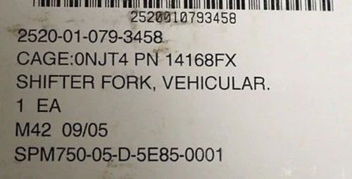 Vehicular Shifter Fork, PN 14168FX, NSN 2520-01-079-3458, New - Image 3