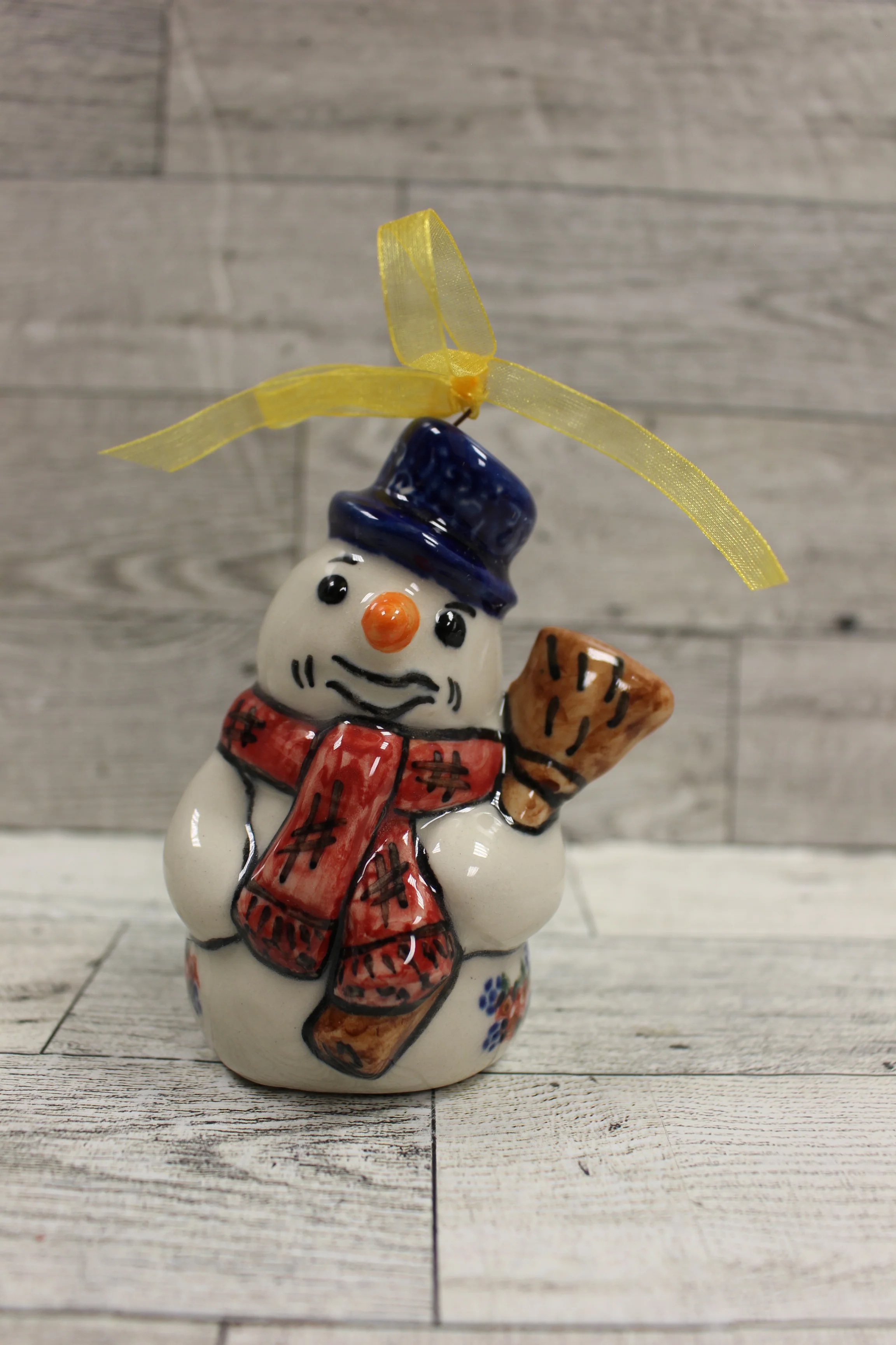 Vena Standing Snowman Ornament - Red Scarf and Snowflakes - 4" Tall - Used