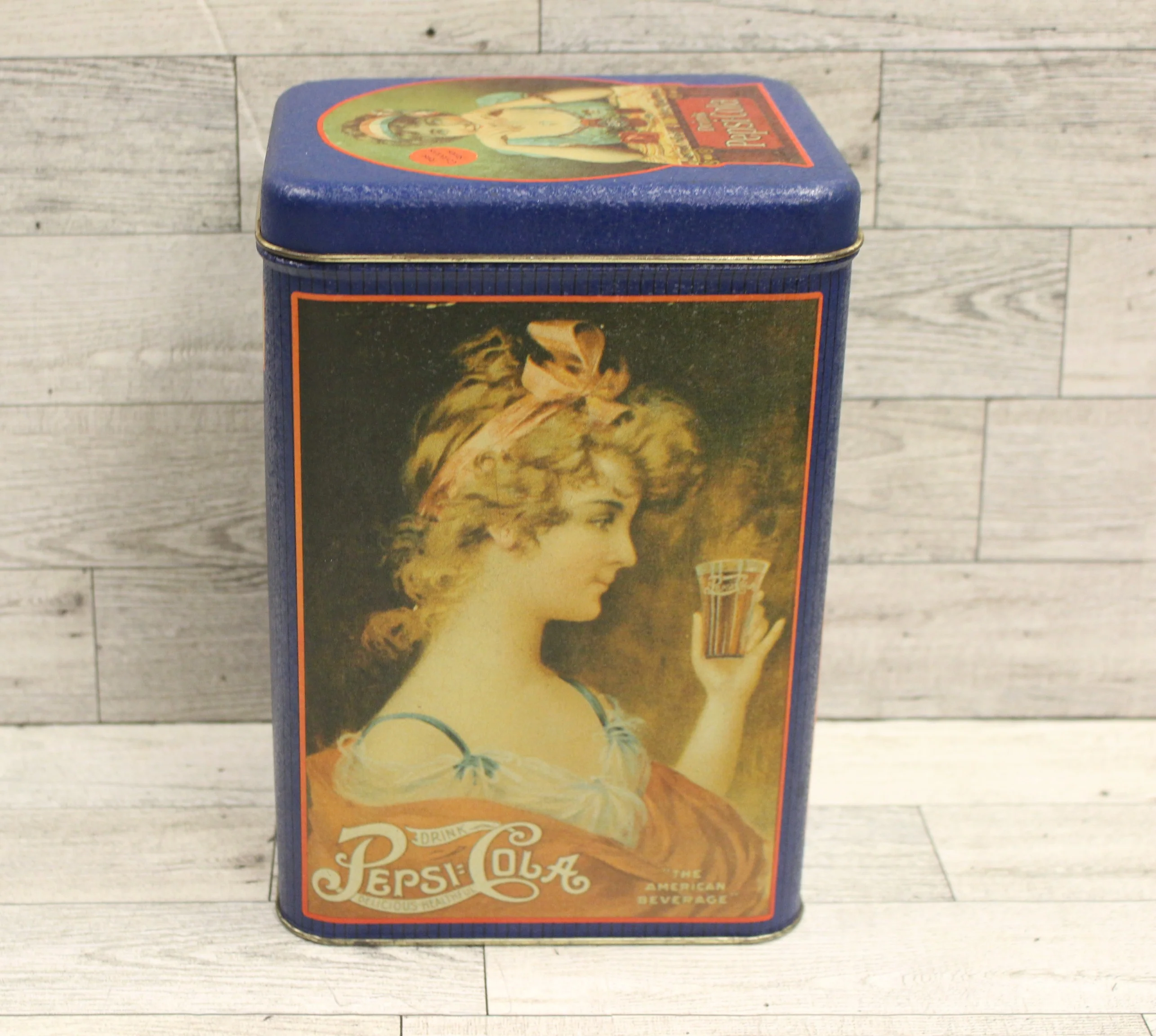 Vintage 1970's Victorian Pepsi Tin - 9' x 6" x 5" - Used