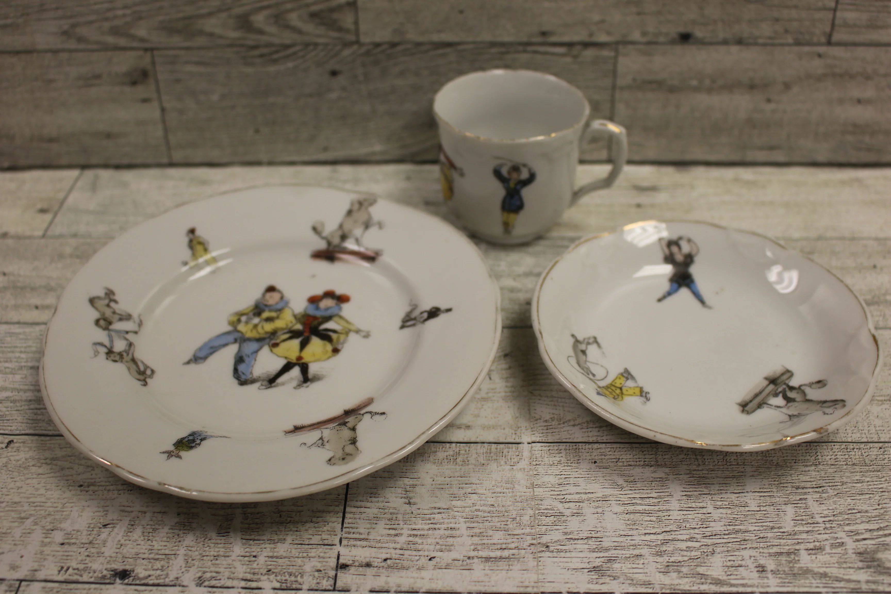Vintage Antique German Children's Dinnerware Set - Circus Theme - Used