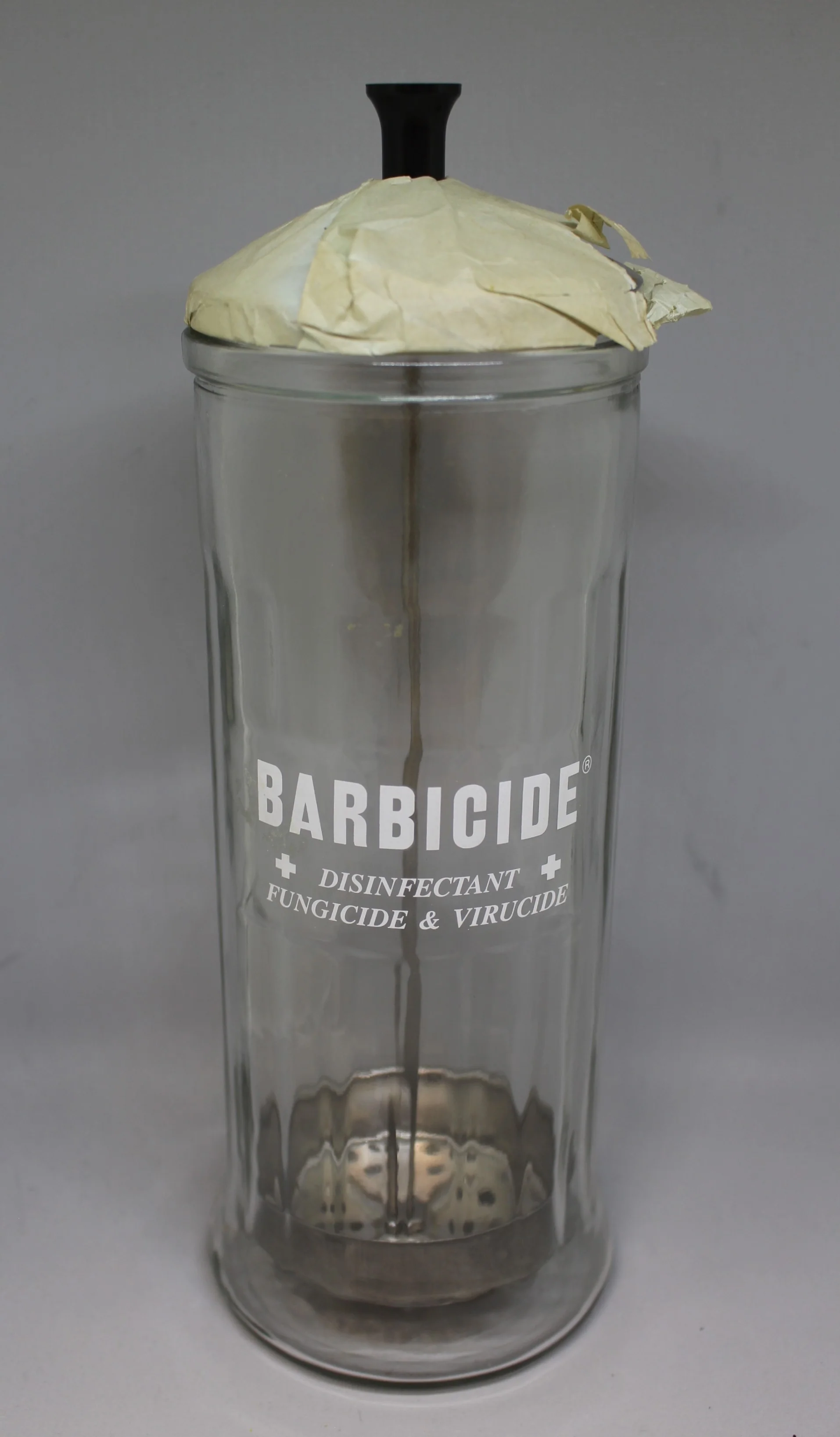 Vintage Barbicide Salon Tool Disinfecting Glass Soaking Jar with Paperwork - New - Image 2