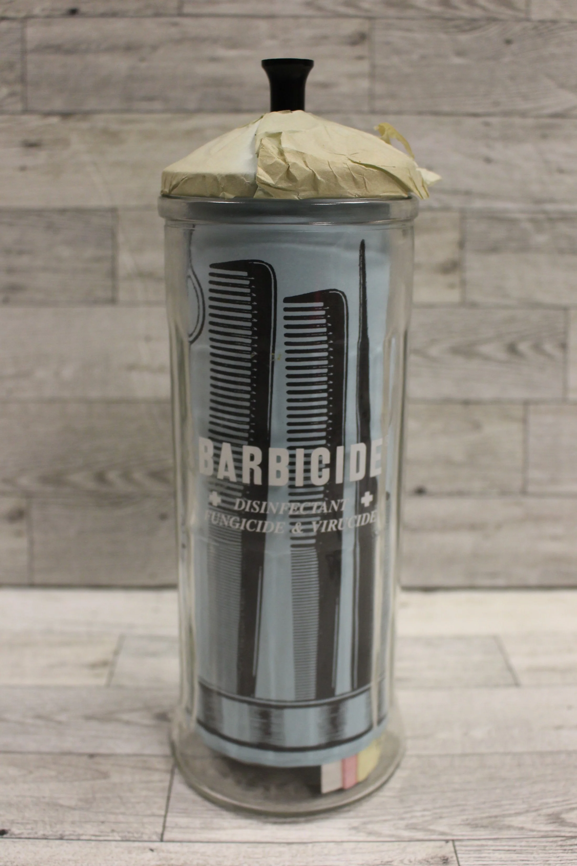 Vintage Barbicide Salon Tool Disinfecting Glass Soaking Jar with Paperwork - New - Image 3
