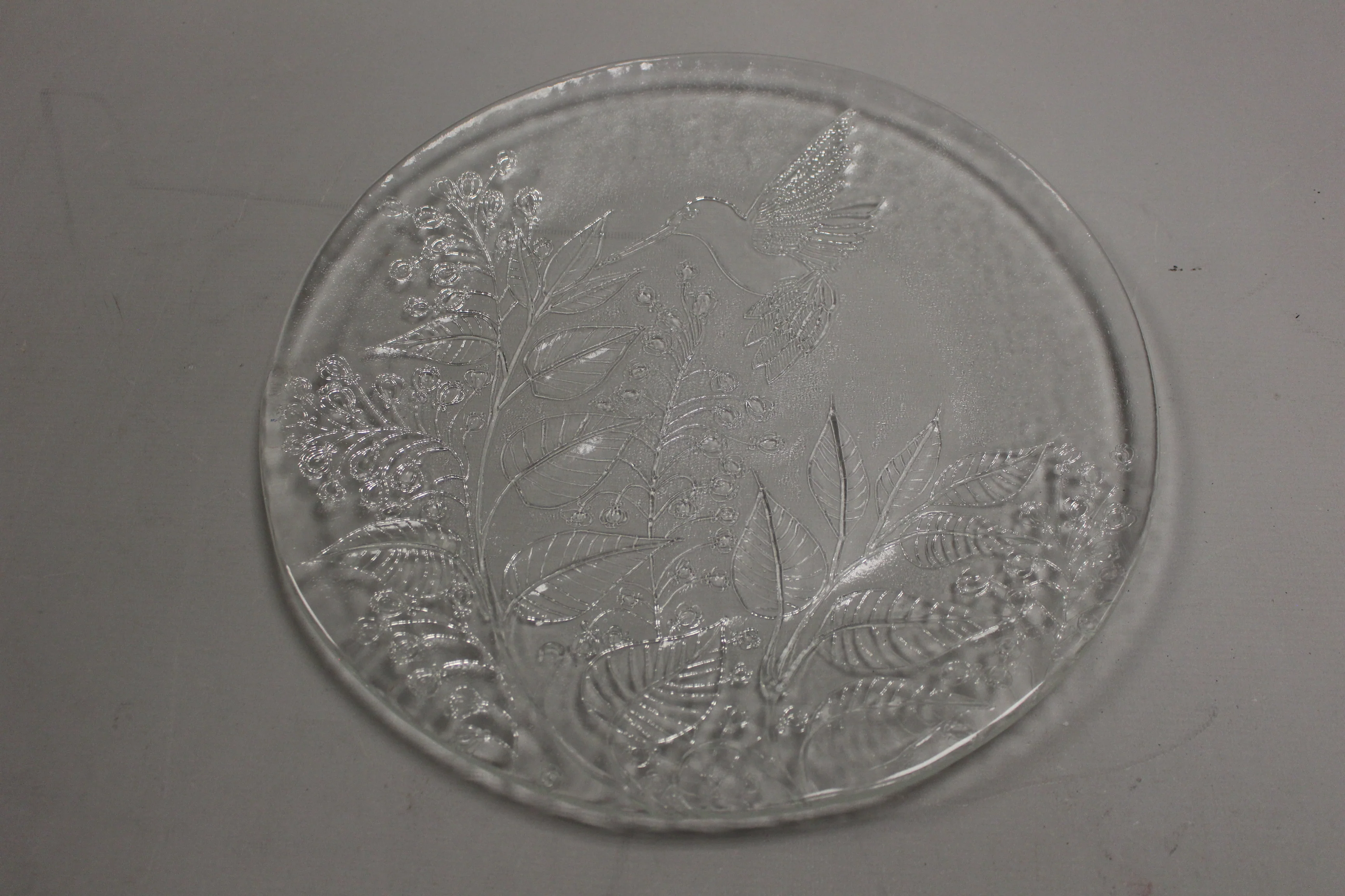 Vintage Fused Glass Hummingbird Candy Dish -Clear -Used