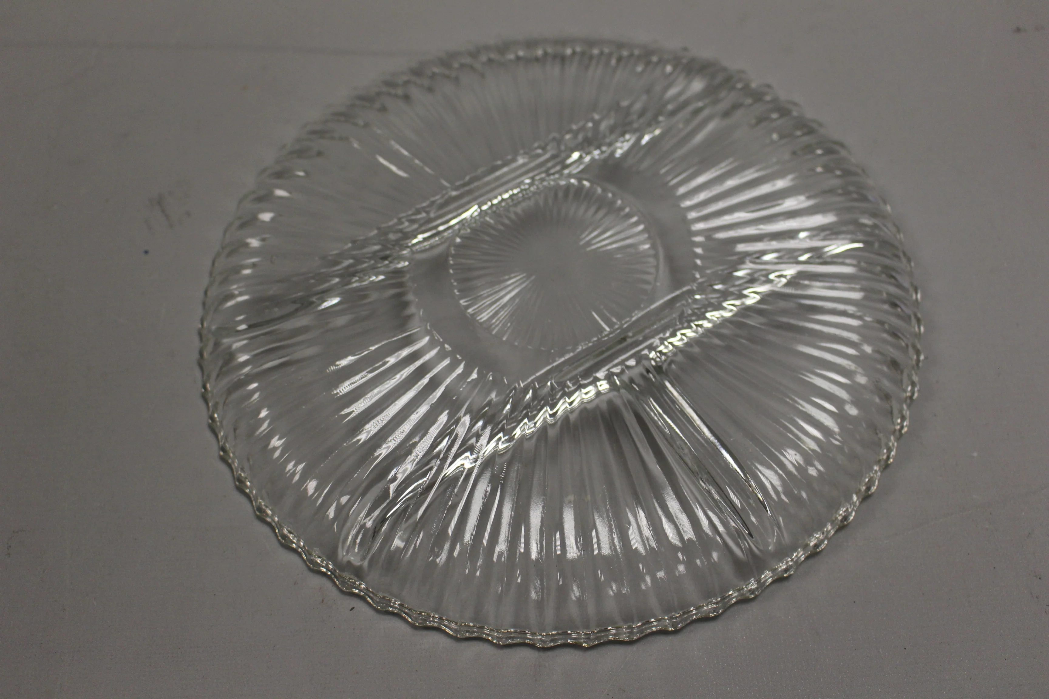 Vintage Glass Cheese and Cracker Serving Dish -Clear -Used - Image 2