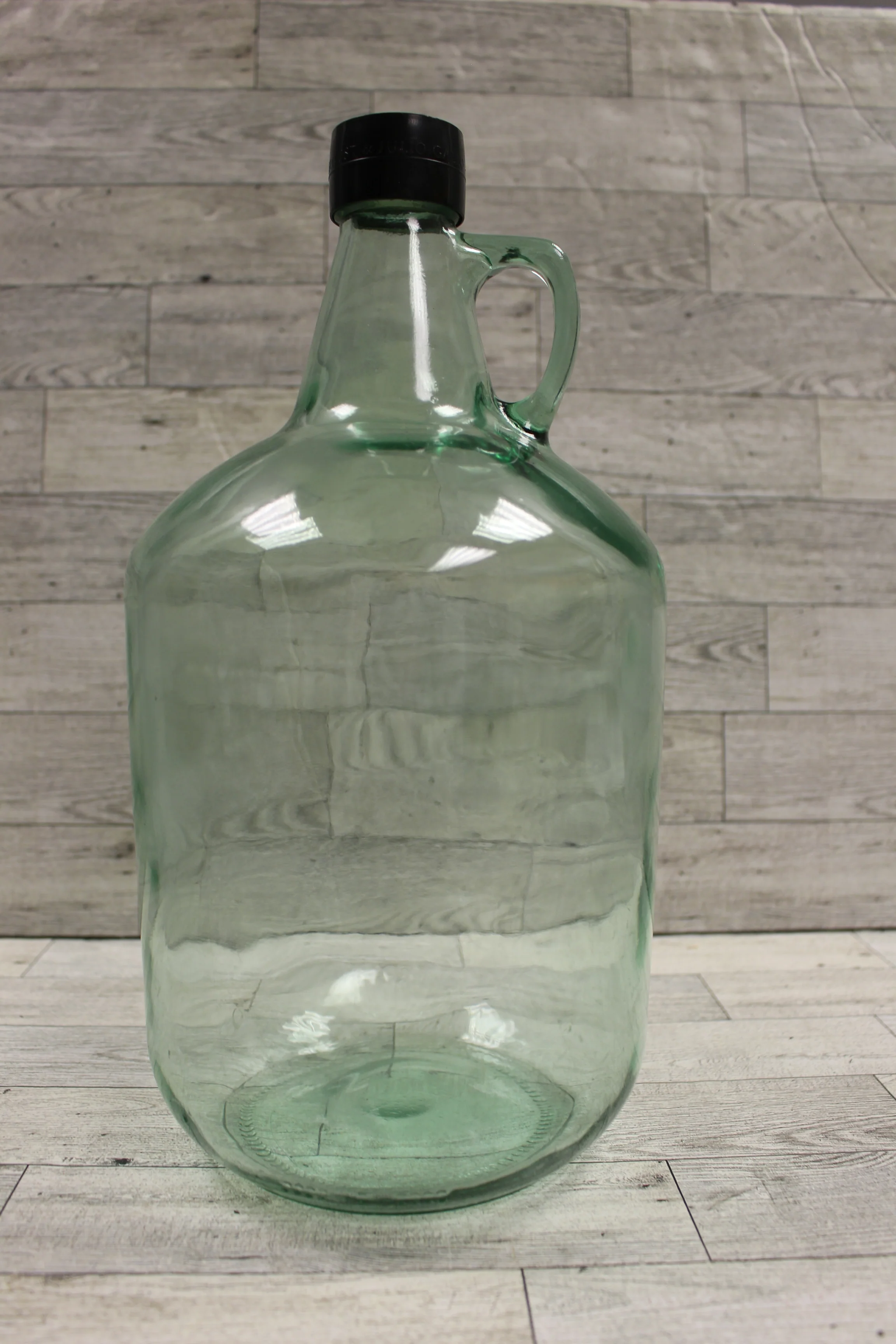 Vintage Green Glass Jug with Finger Loop - 12-3/4" Tall - 4 Liters - Used