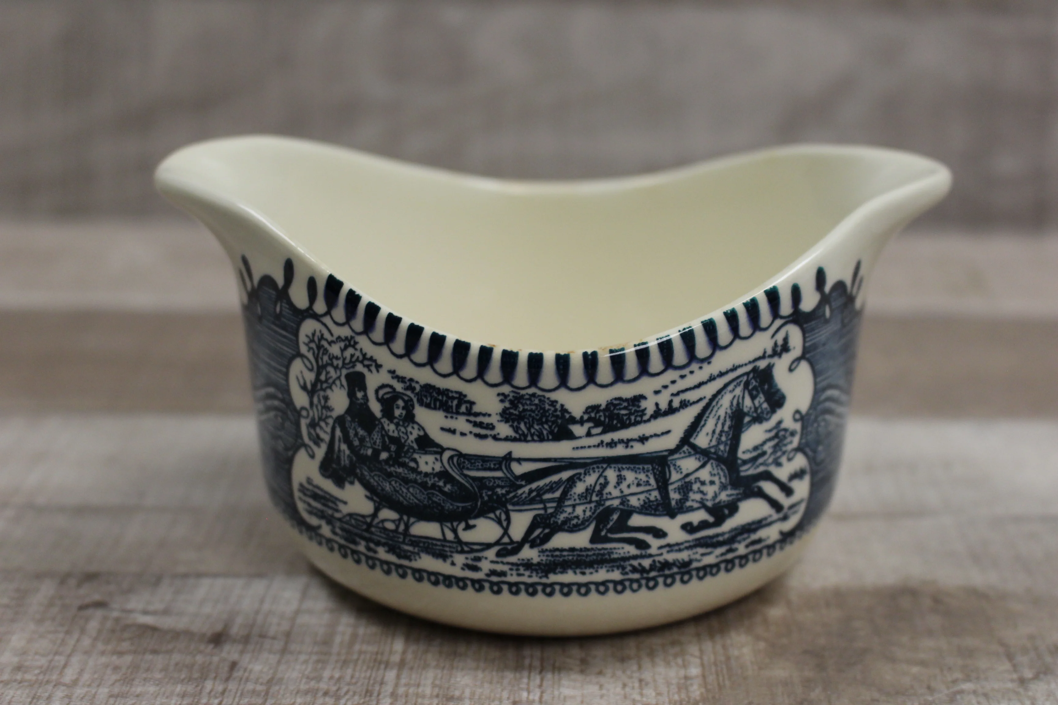 Vintage Horse and Sled Serving Bowl -Blue -Used