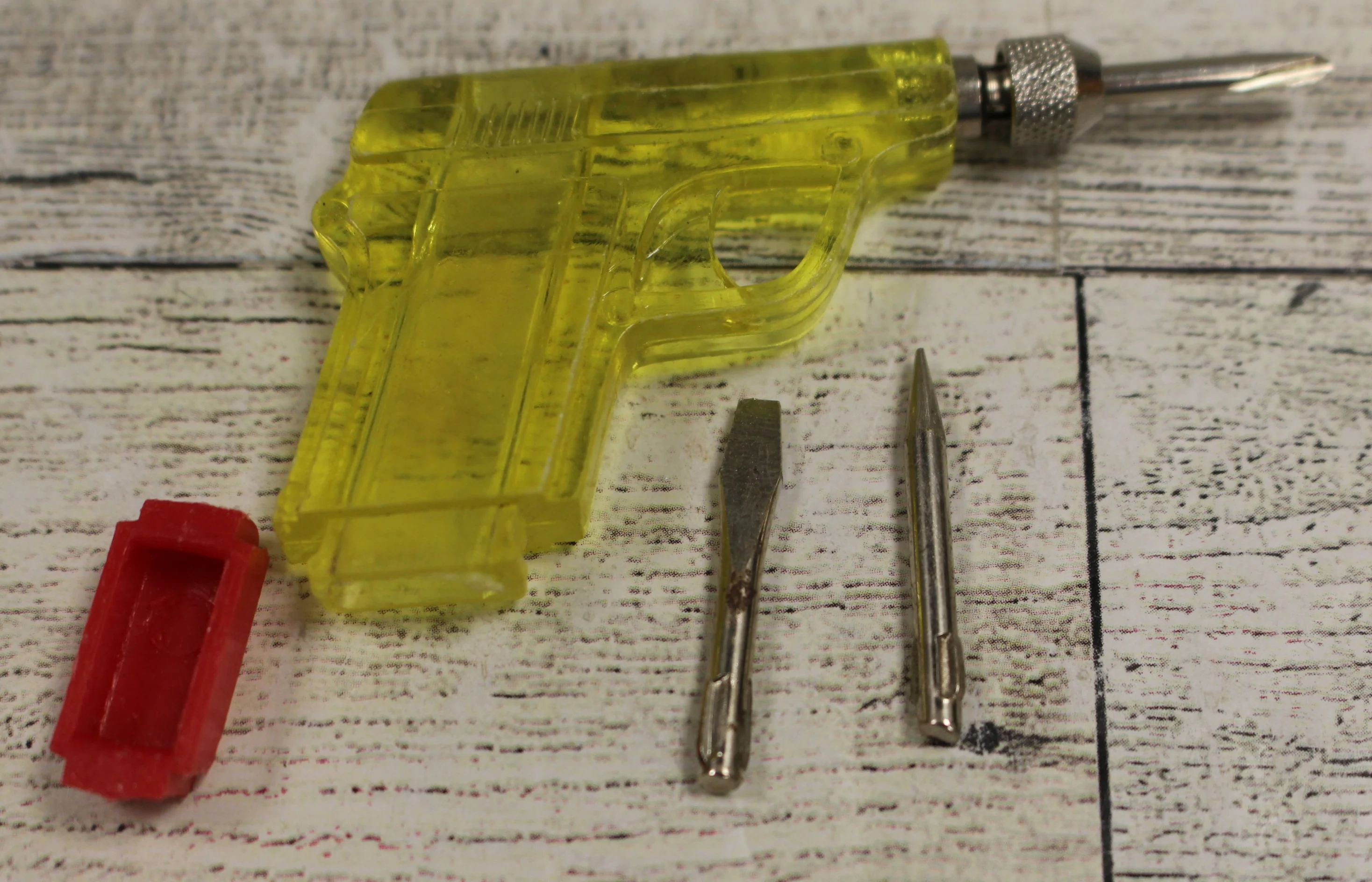 Vintage KS Pistol Gun Screwdriver Set - 3 pc Multi Tool - Yellow - Used