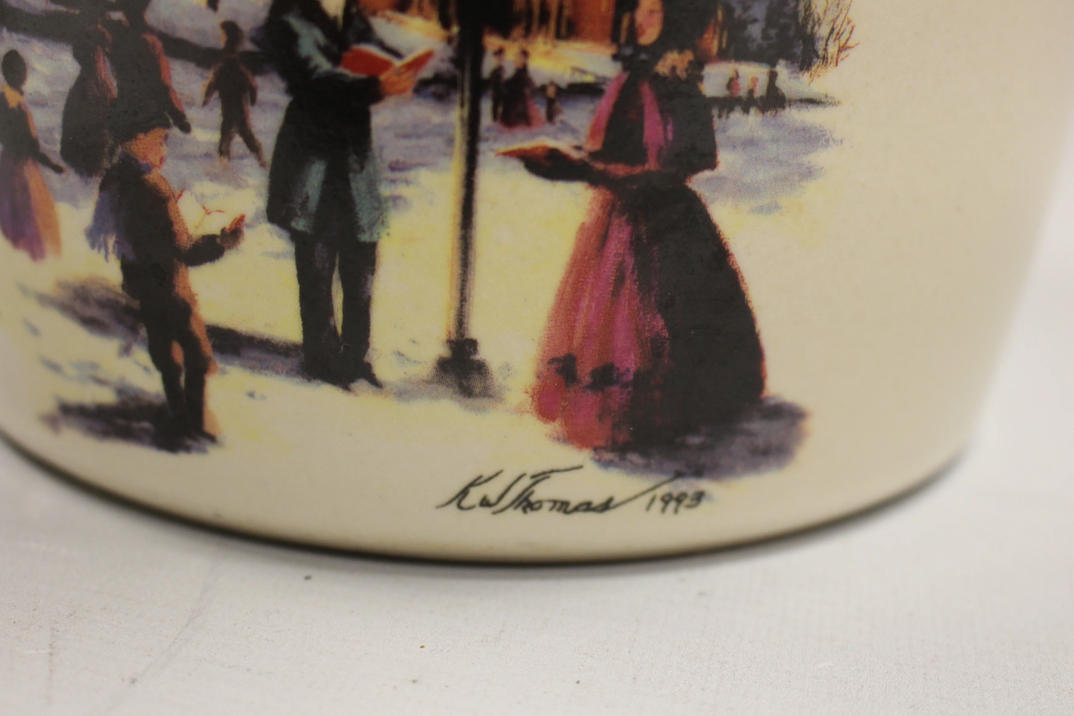 Vintage Zanesville Ohio Stoneware Crock - Roscoe Village - Signed KW Thomas 1993 - Image 2