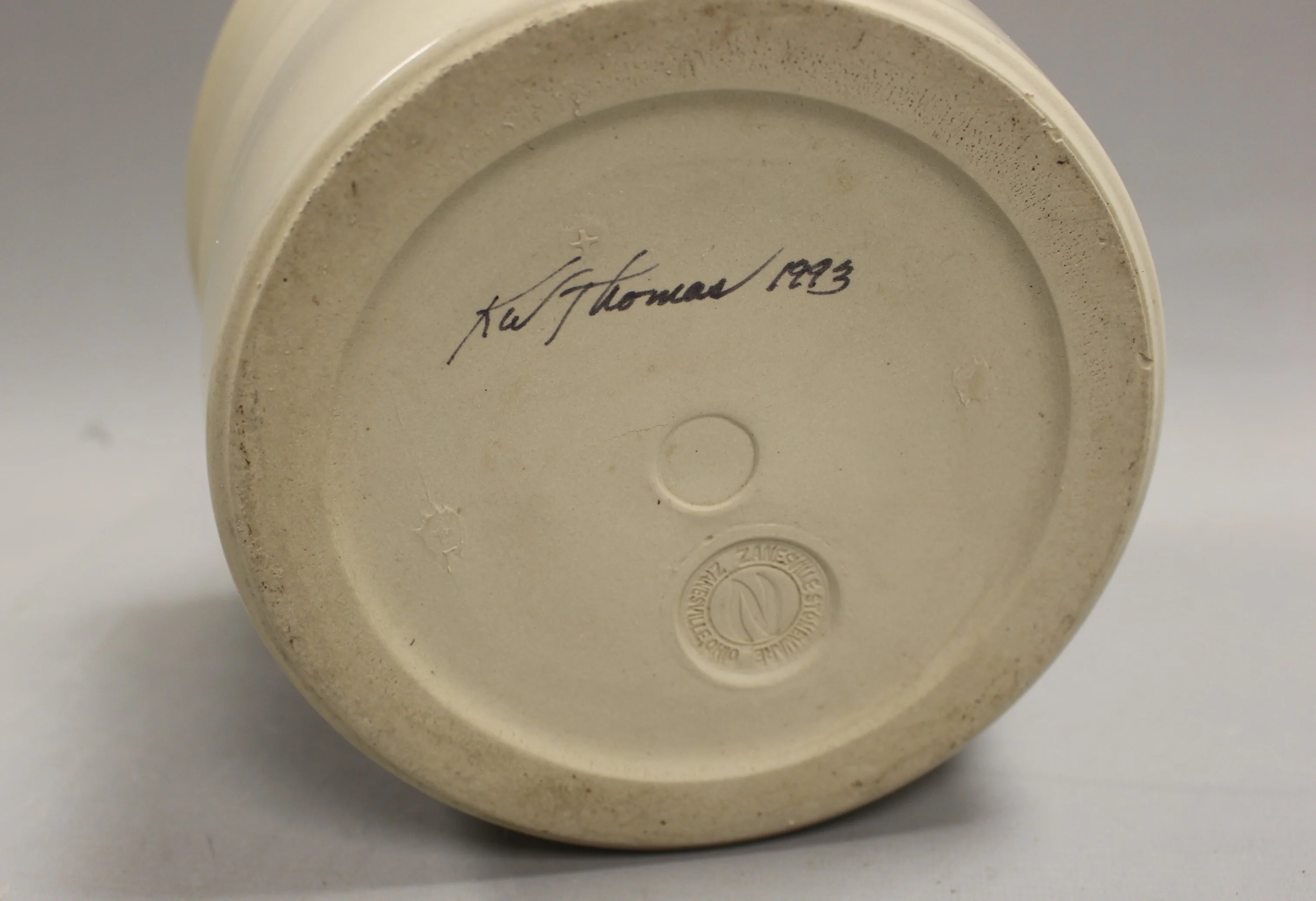 Vintage Zanesville Ohio Stoneware Crock - Roscoe Village - Signed KW Thomas 1993 - Image 5