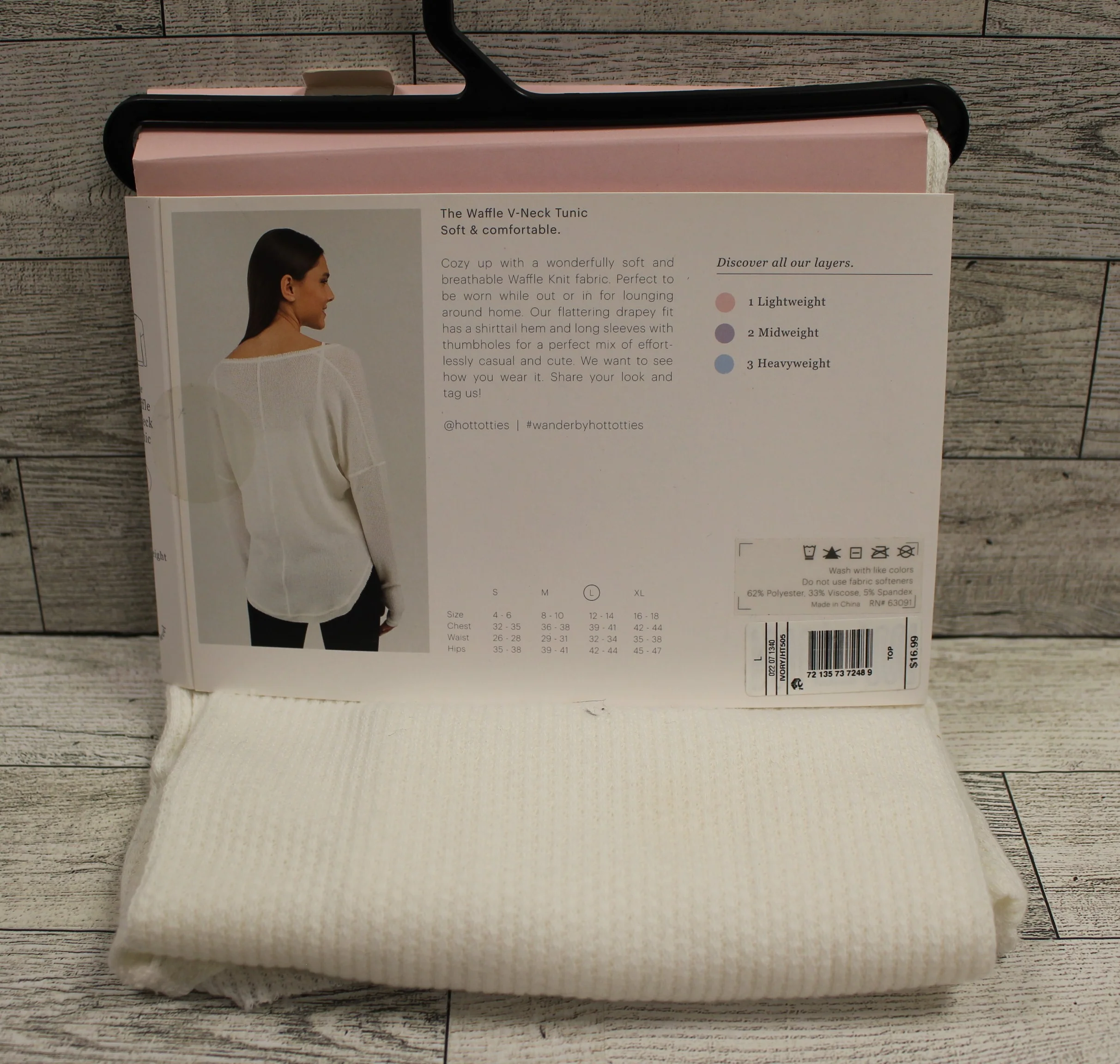 Wander Hotties Waffle V-NeckTunic - Ivory - Large - New - Image 2