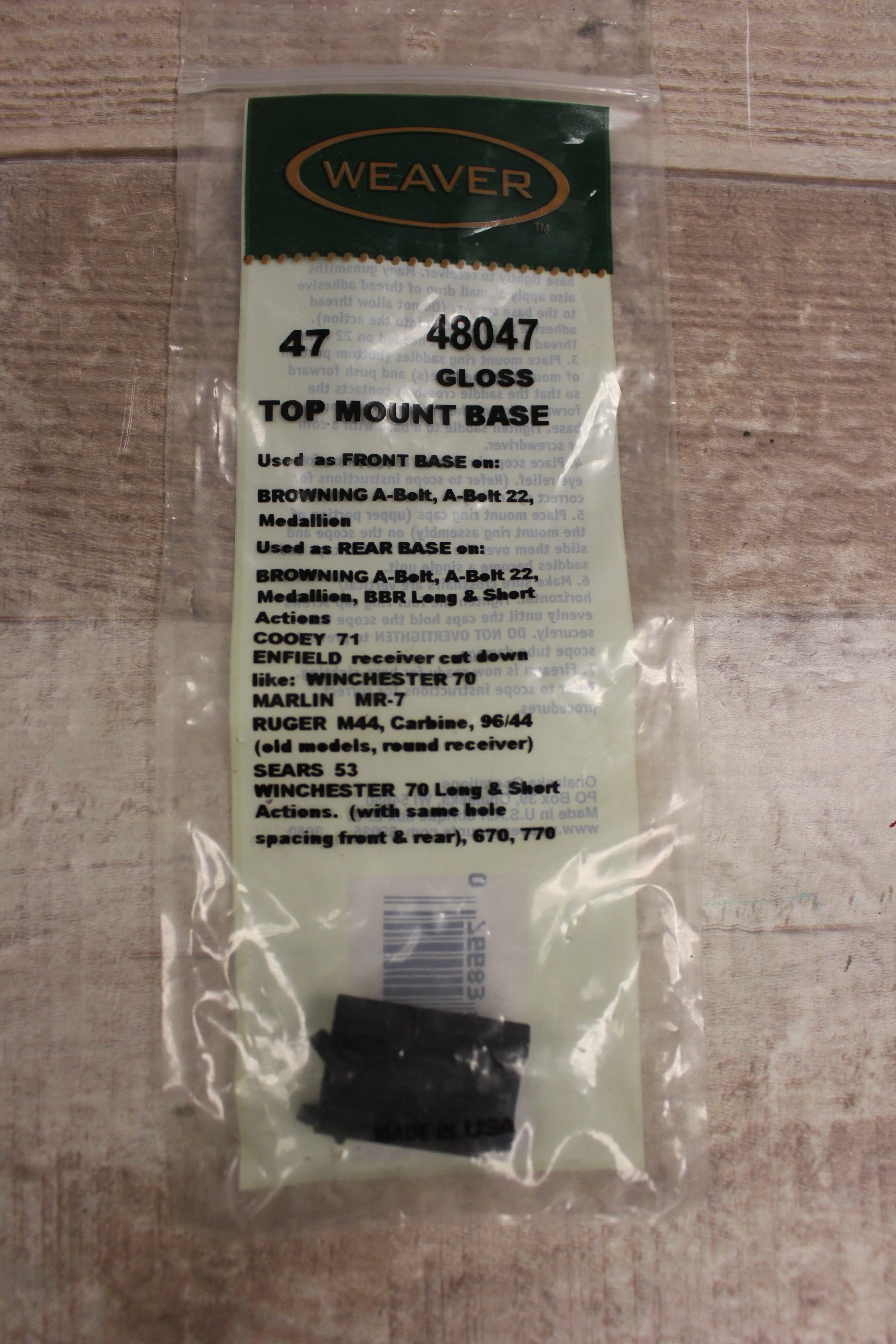 Weaver 48047 Top Mount Base -Gloss Black -New