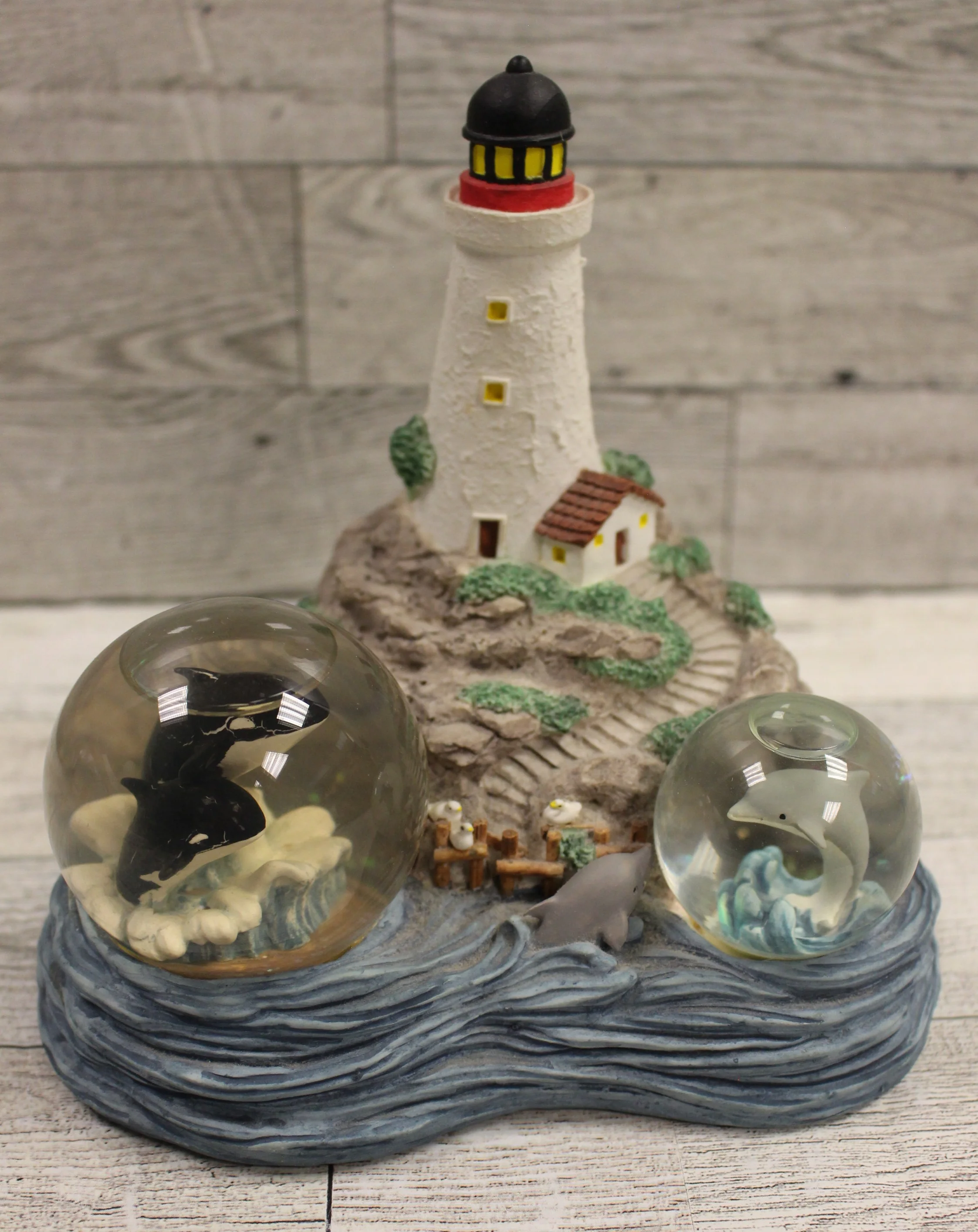 Westlake Musical Lighthouse Water Globe - Orcas & Dolphin - 2615 - Used