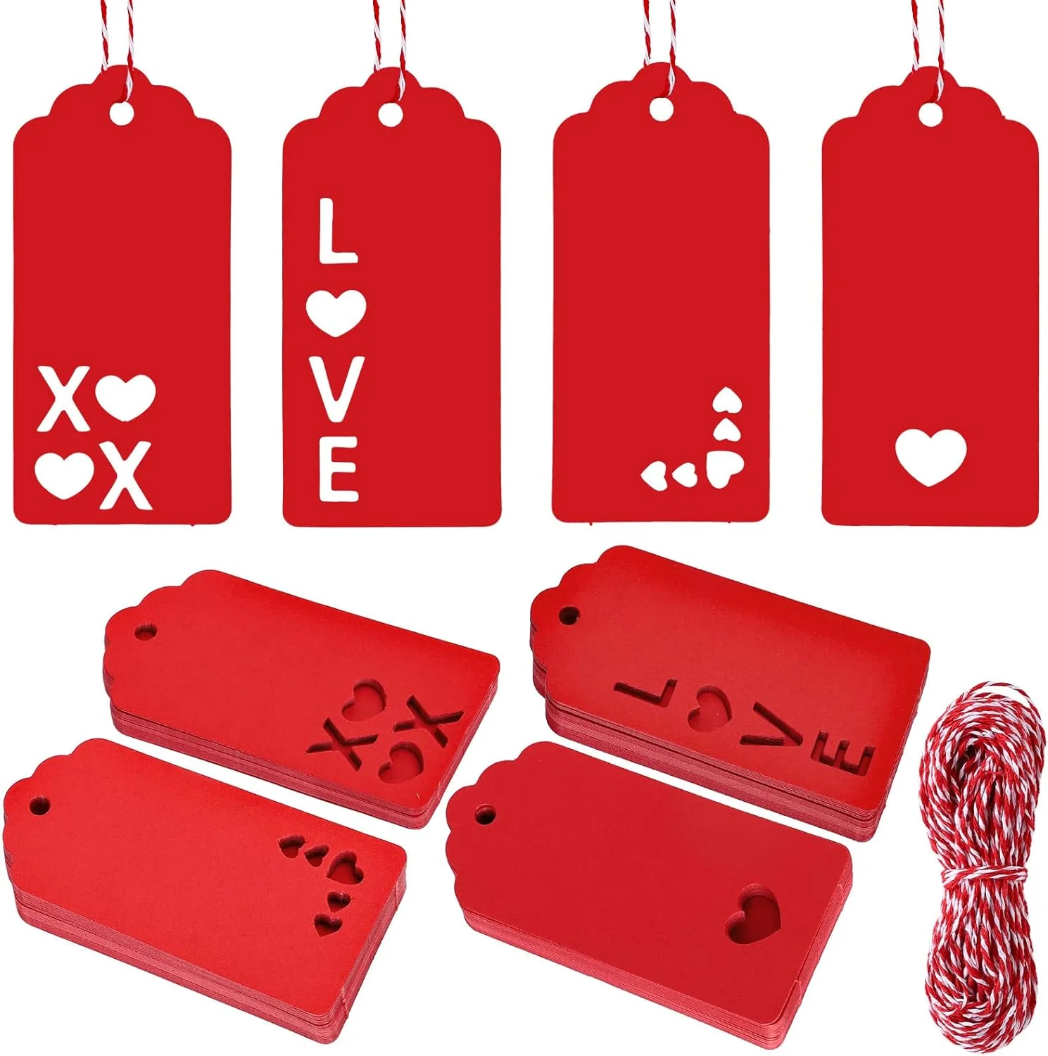 Whaline 120Pcs Valentine Paper Gift Tags - Heart Love XOXO -Wedding Crafts Party