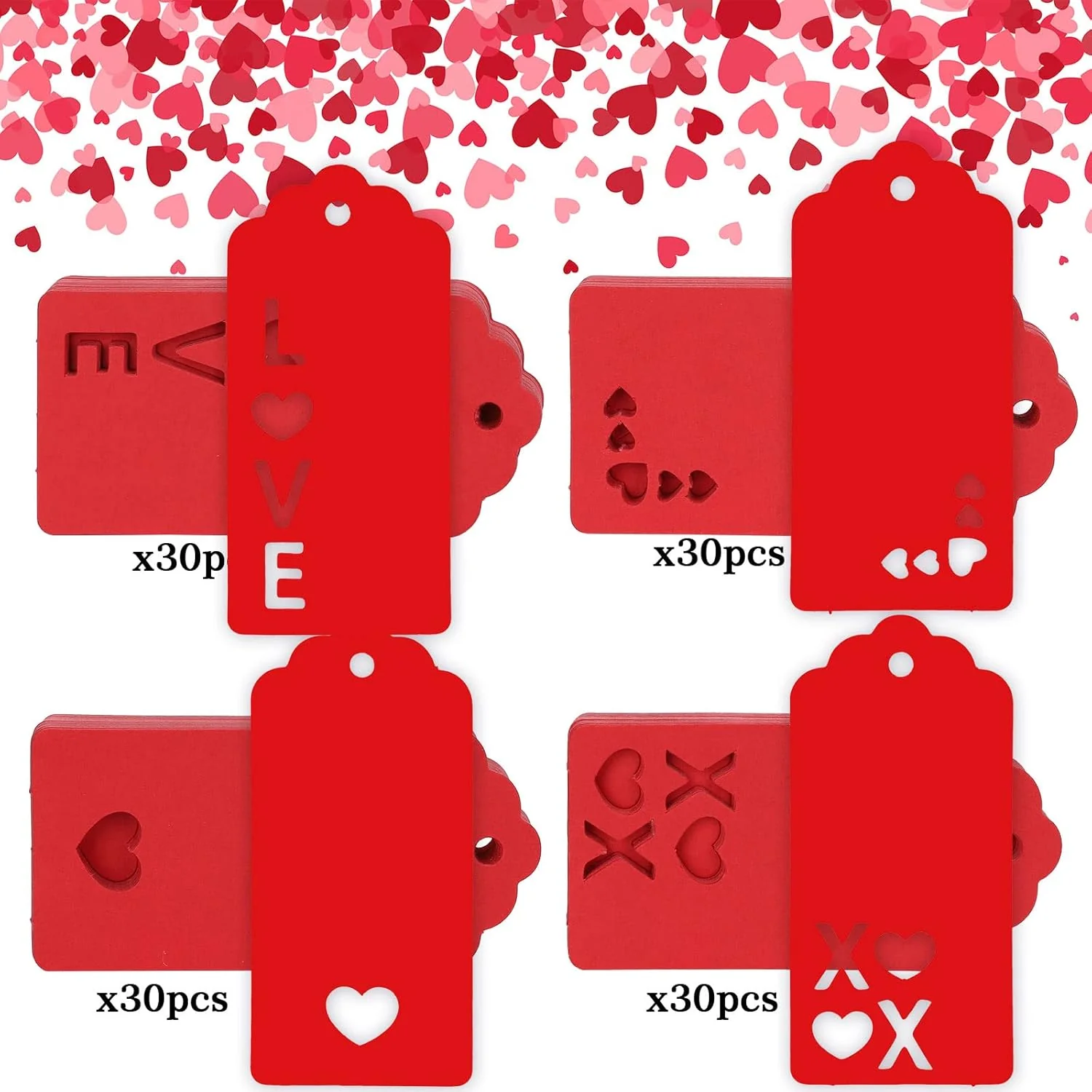 Whaline 120Pcs Valentine Paper Gift Tags - Heart Love XOXO -Wedding Crafts Party - Image 2