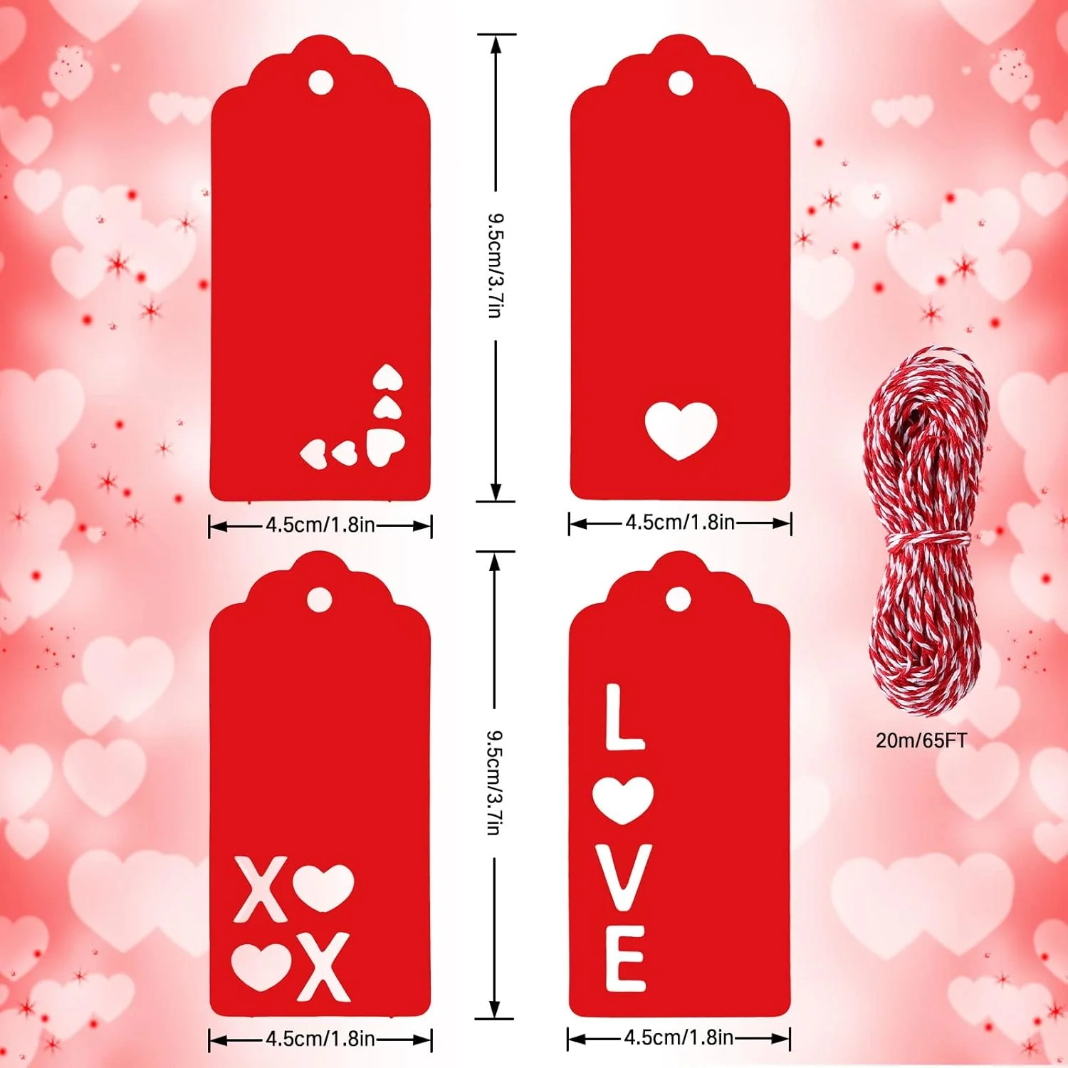 Whaline 120Pcs Valentine Paper Gift Tags - Heart Love XOXO -Wedding Crafts Party - Image 3