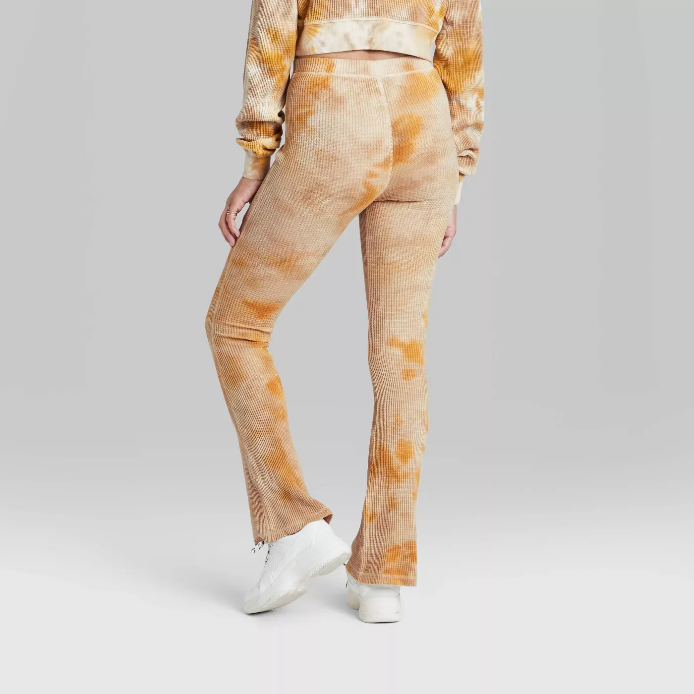 Wild Fable Women's High-Rise Waffle Flare Pants - Large - Brown Tie-Dye - New - Image 2
