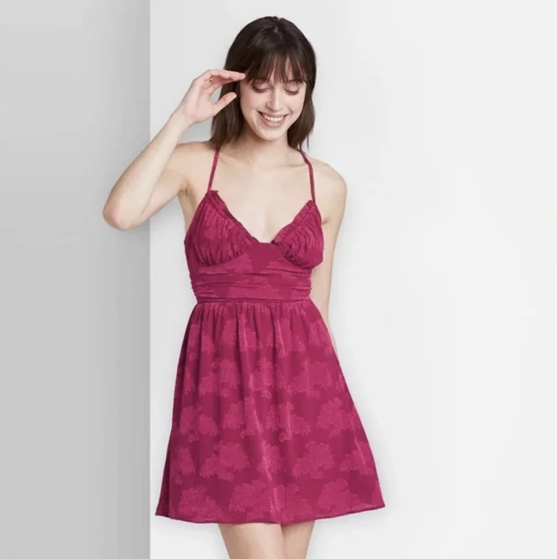 Wild Fable Women's Sleeveless Open Back Ruched Skater Dress - Rose Pink - Small