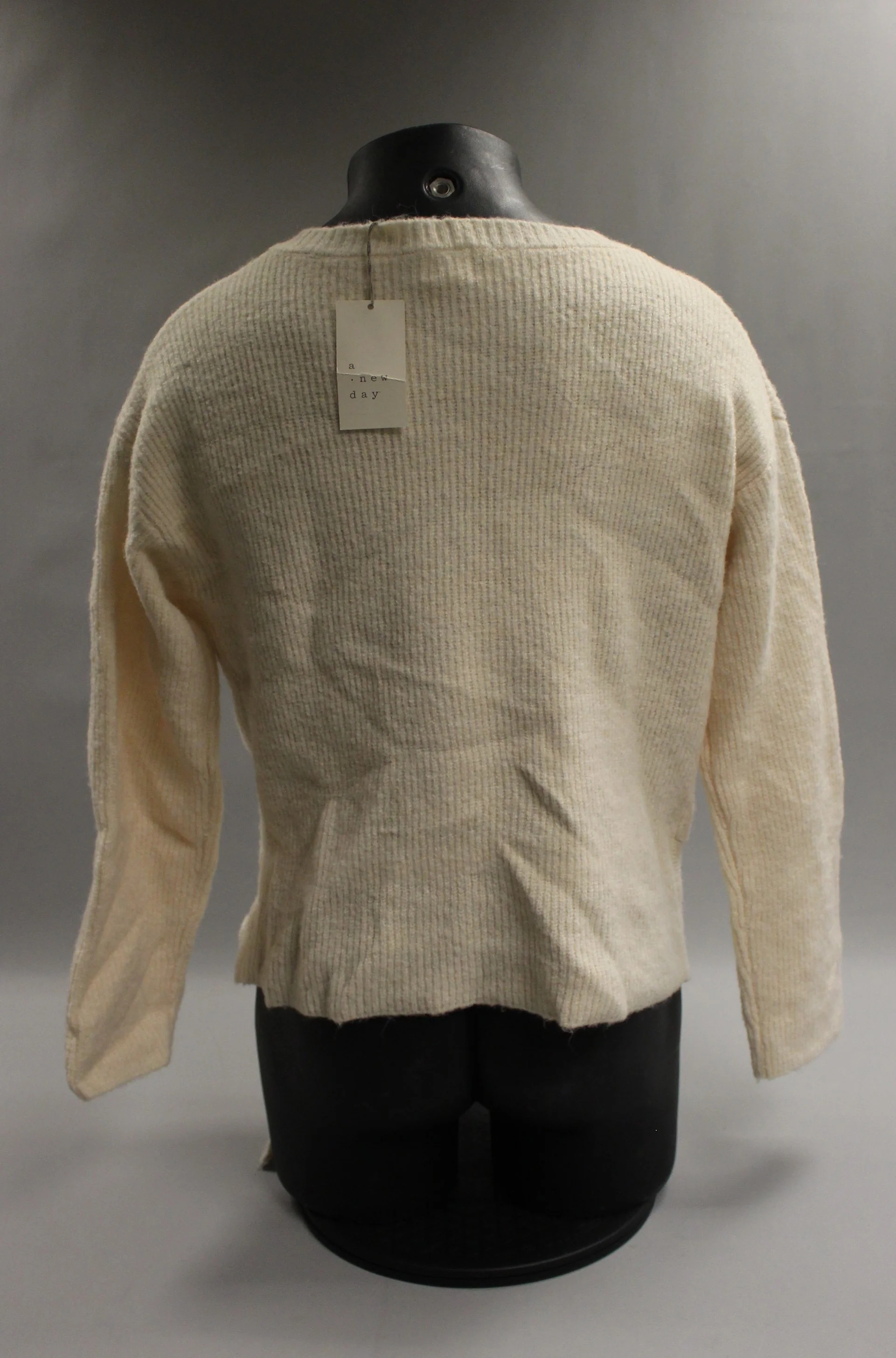 Women's Crew Neck Tie-Hem Pullover Sweater A New Day Cream Medium - Image 2