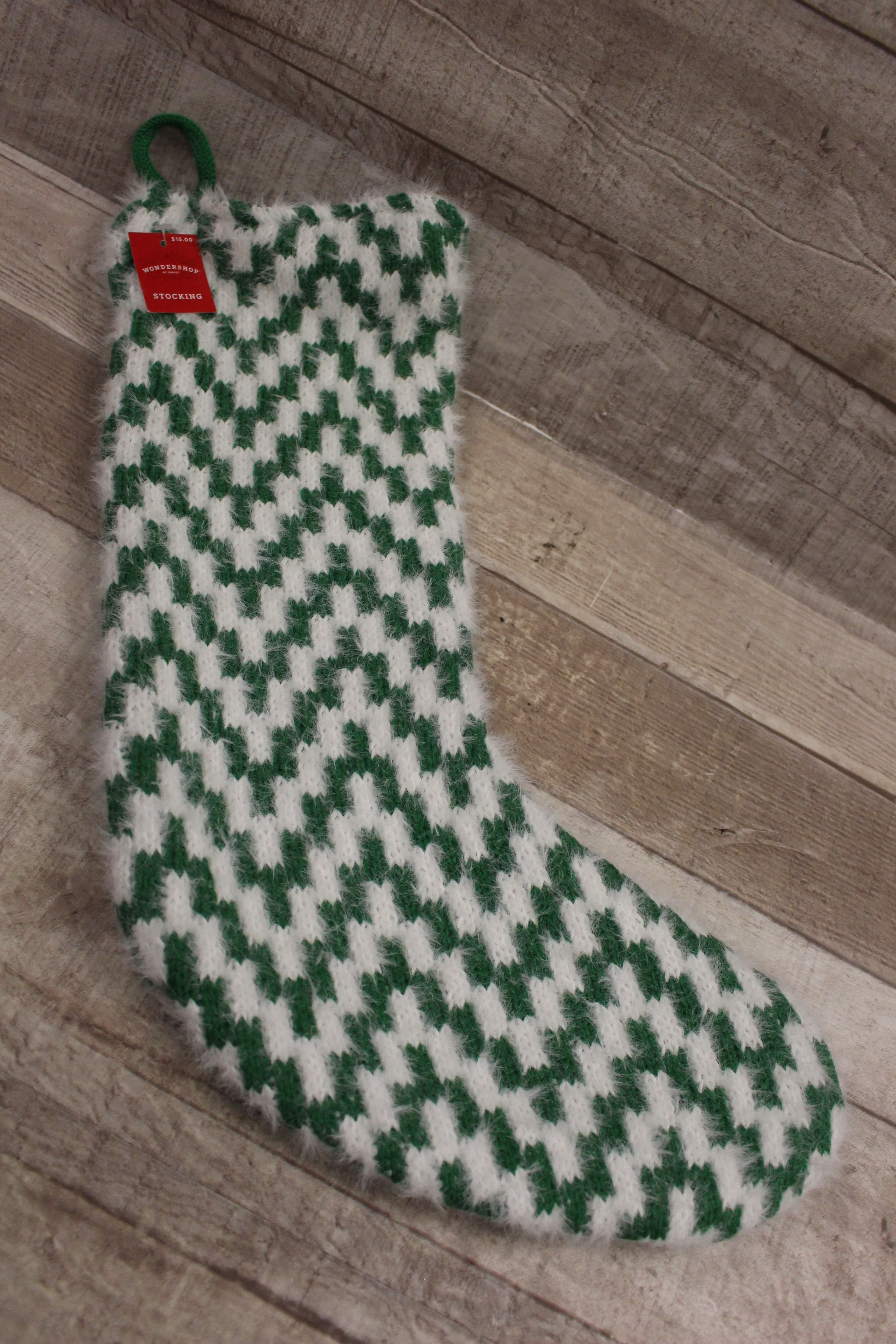 Wondershop By Target Plaid Knitted Style Stocking - Green & White - New