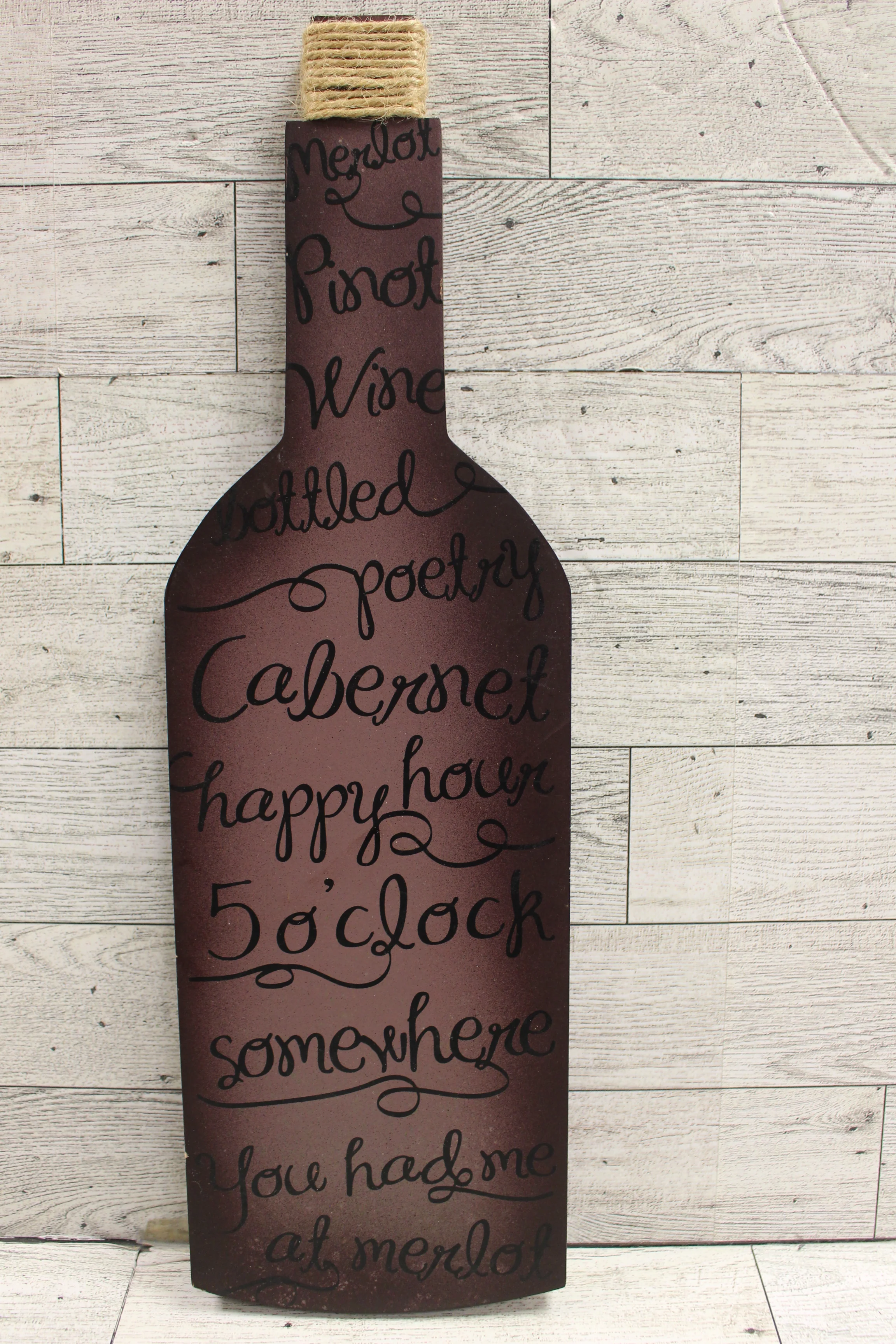 Wooden Wine Bottle Wall Art Decor - 5 o'clock Somewhere - 15" tall - Used