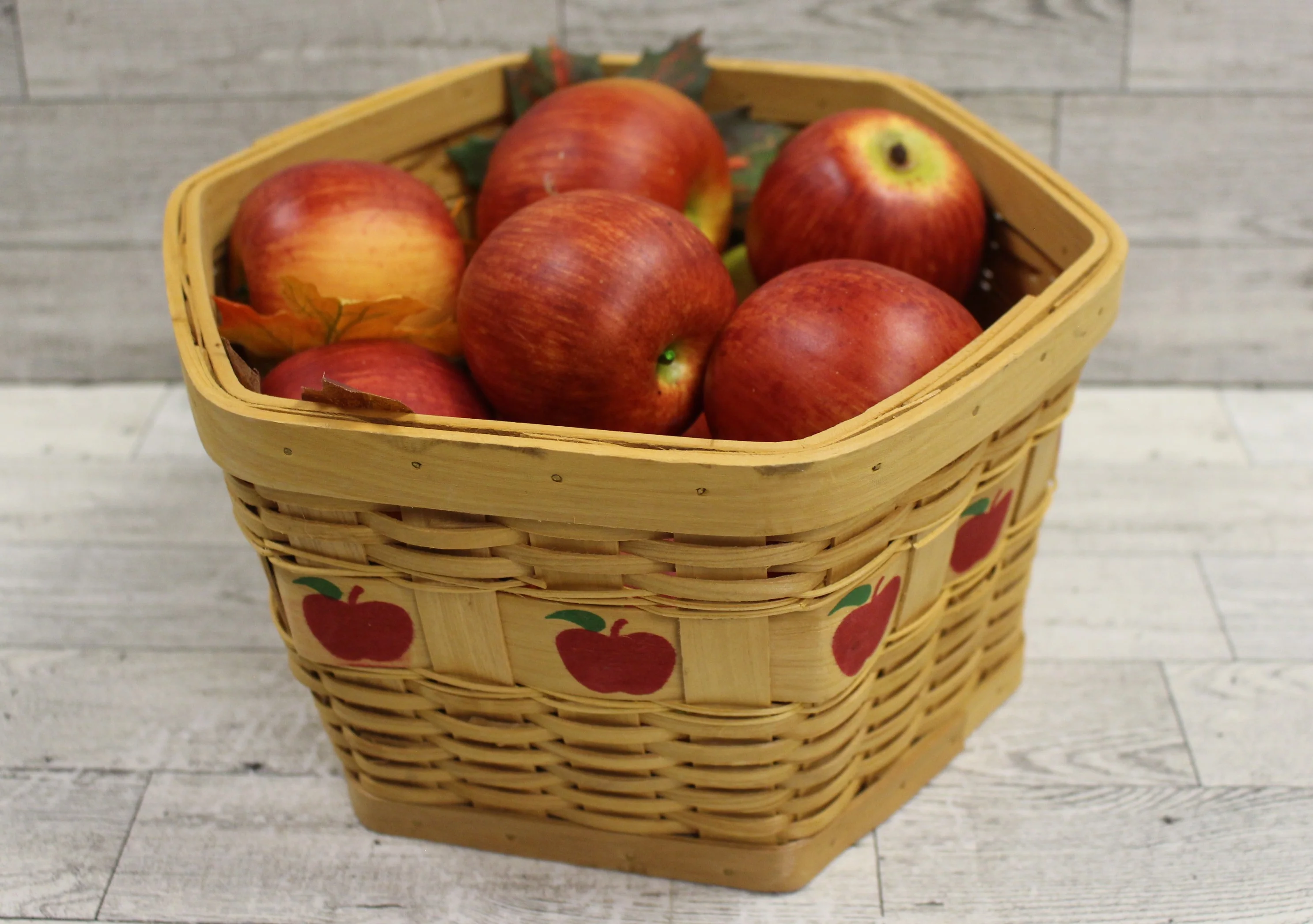 Woven Wicker Basket with Apples & Leaves - Fall Decoration - Used - Image 3