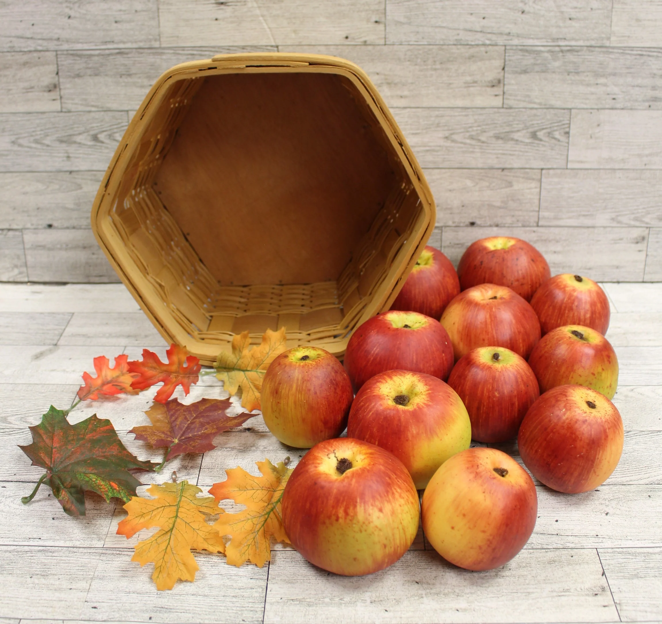 Woven Wicker Basket with Apples & Leaves - Fall Decoration - Used - Image 4
