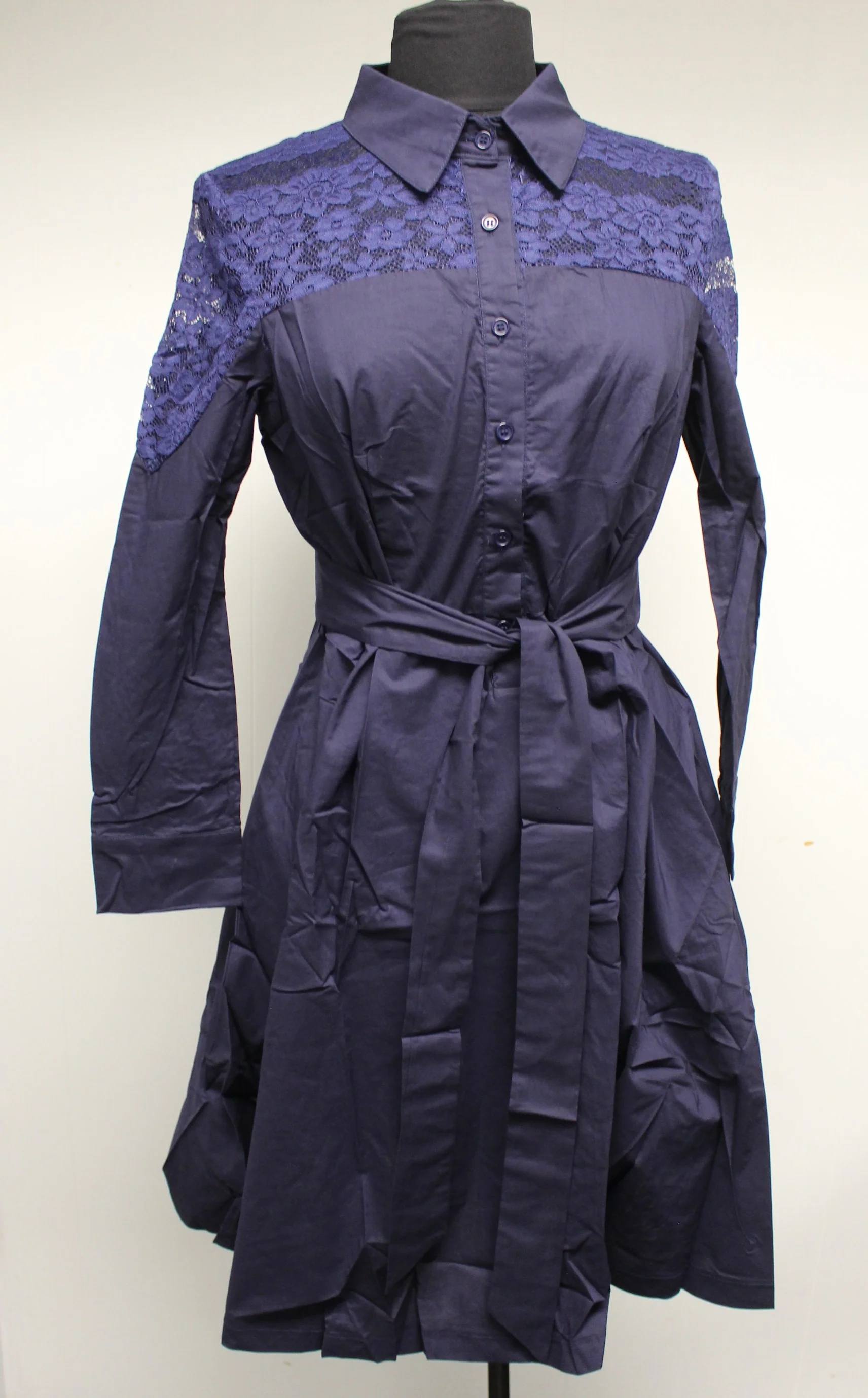 Zeagoo Woman's Bell Sleeve A-Line Midi Dress with Belt - Black & Blue - New - Image 3