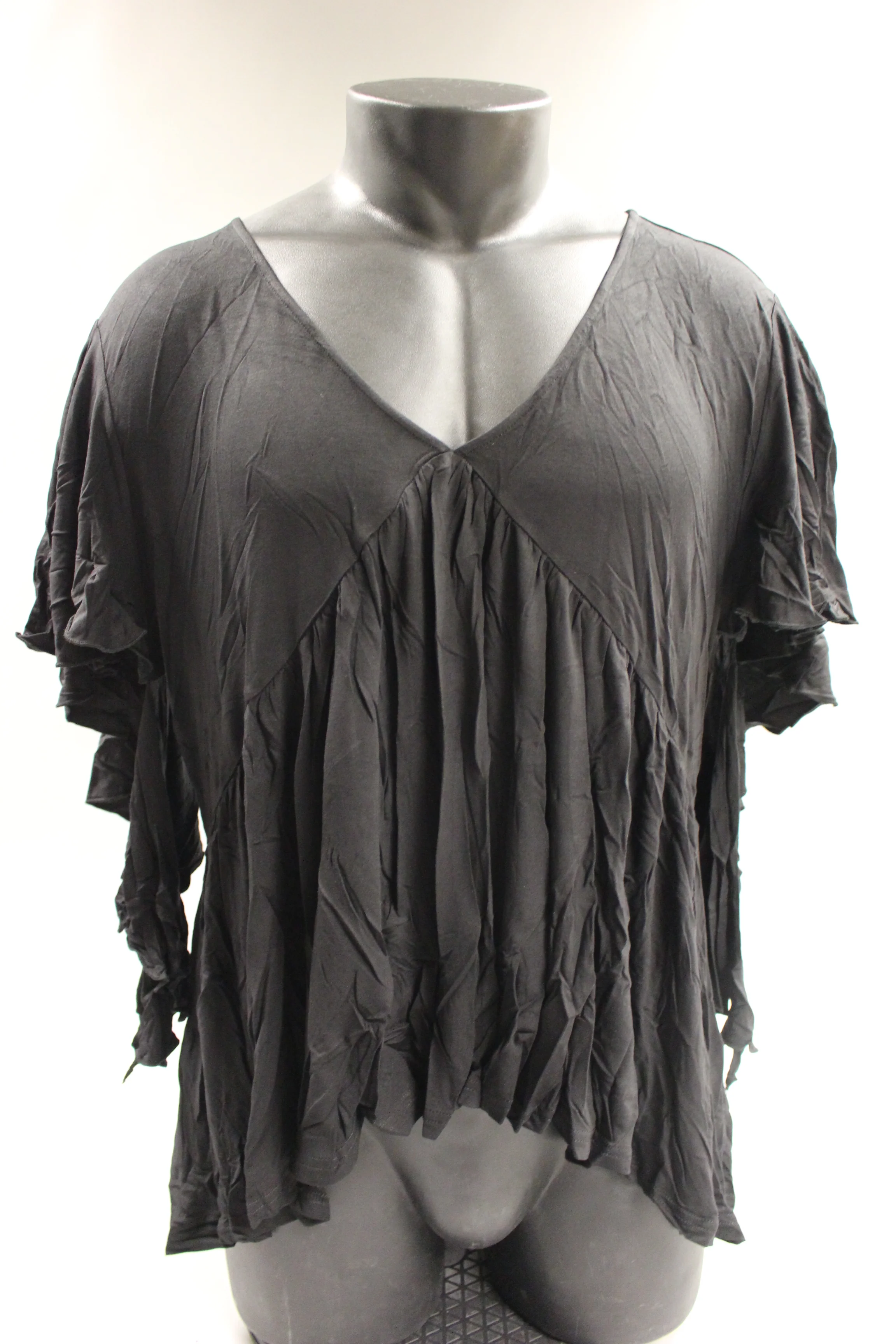 Zeagoo Women's Low Hem Pleated Tunic V Neck Short Sleeve Size XXL -Black -New